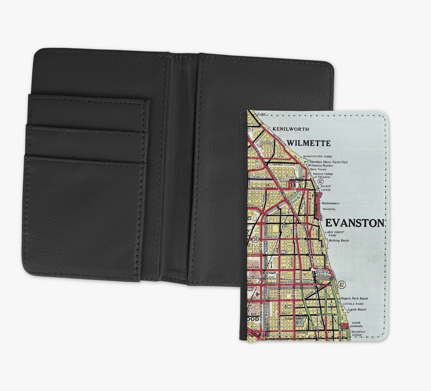 Evanston Illinois Map Passport Cover Wallet