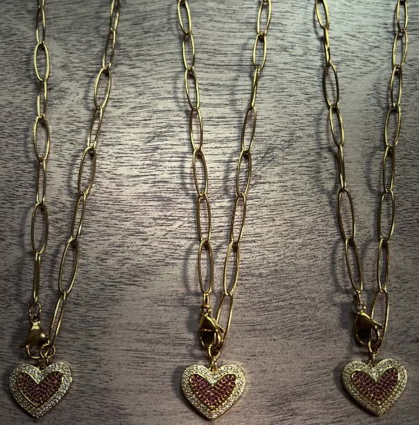 Red and crystal heart necklace