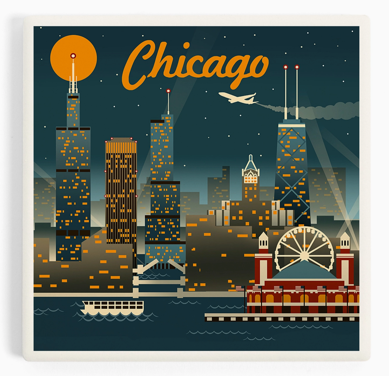 Chicago Retro Skyline Ceramic Coaster