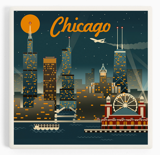 Chicago Retro Skyline Ceramic Coaster