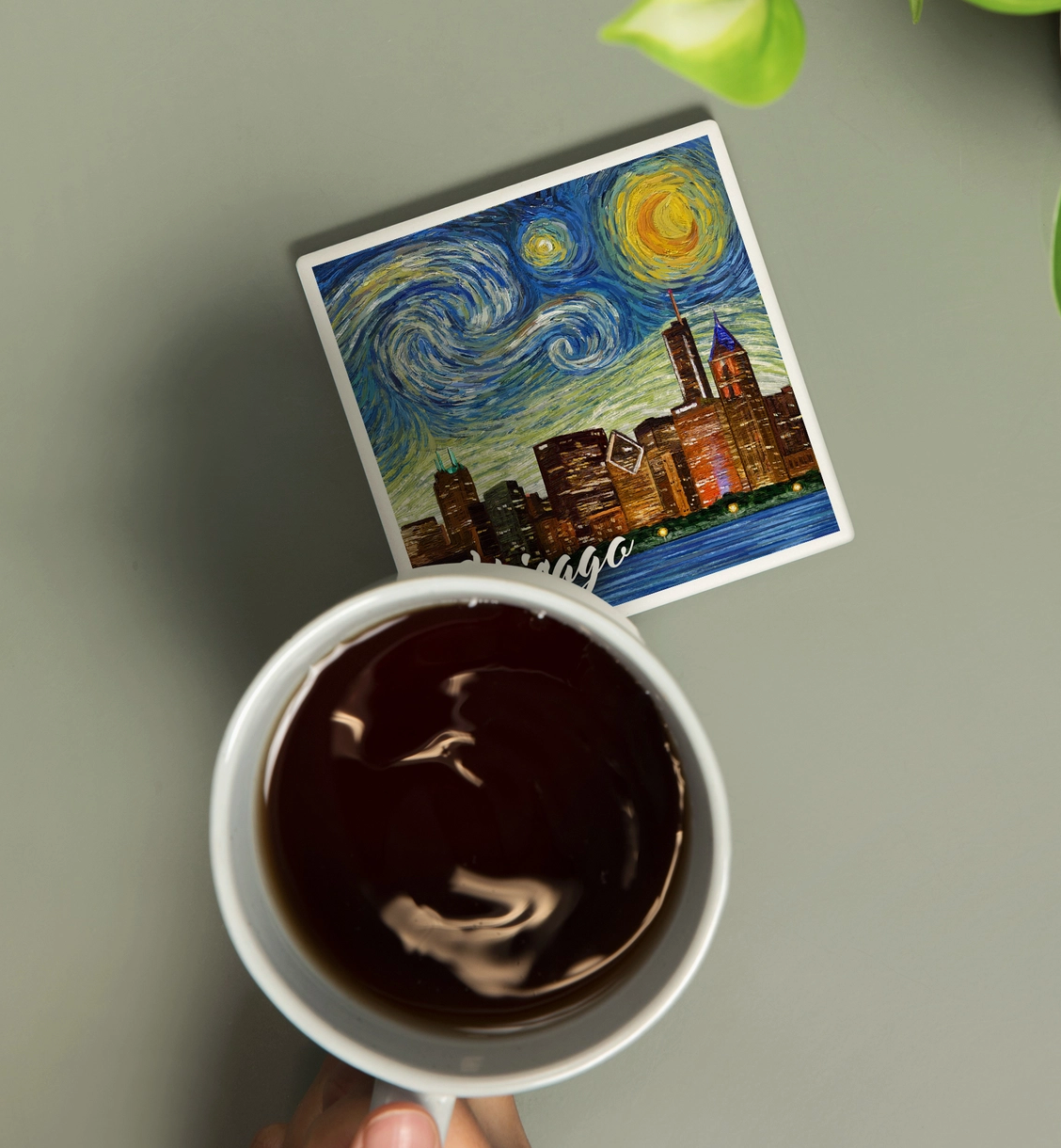 Chicago Starry Night Ceramic Coaster