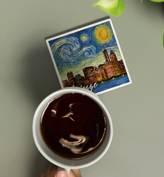 Chicago Starry Night Ceramic Coaster