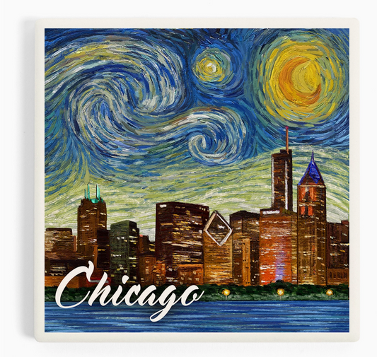Chicago Starry Night Ceramic Coaster