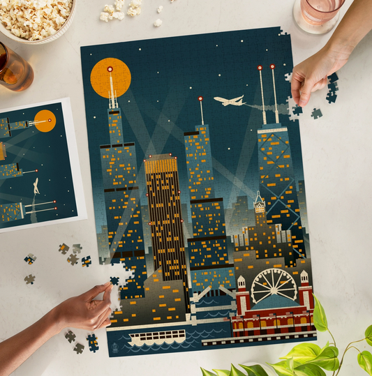 Chicago Retro Skyline Puzzle: 1000 Piece