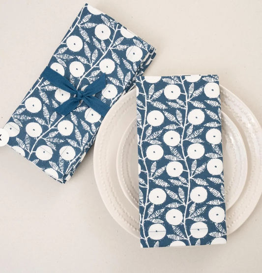 Set/4 Cotton Napkins Floral Vine: Blue
