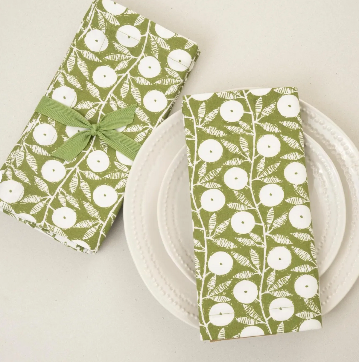 Set/4 Cotton Napkins Floral Vine: Moss