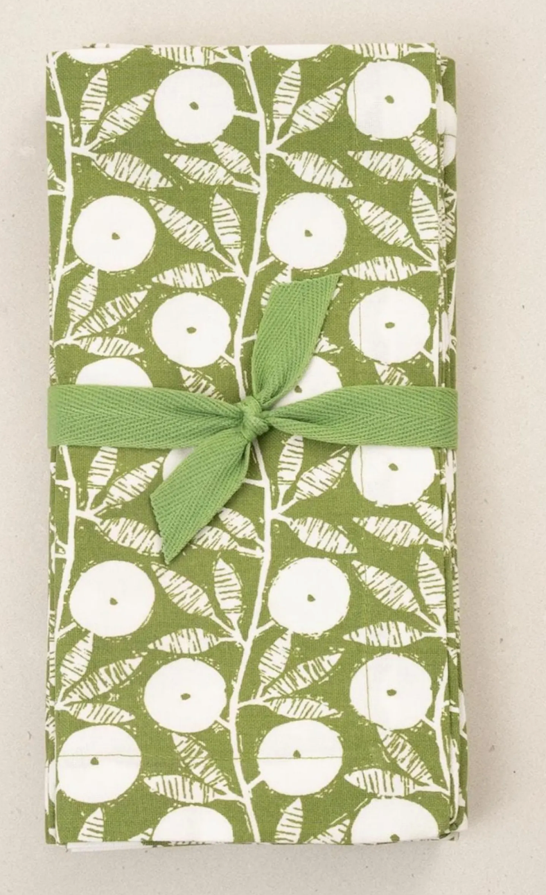 Set/4 Cotton Napkins Floral Vine: Moss