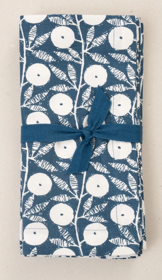 Set/4 Cotton Napkins Floral Vine: Blue