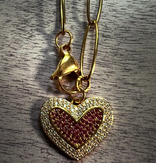 Red and crystal heart necklace
