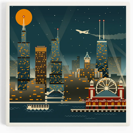 Chicago Retro Skyline Ceramic Coaster