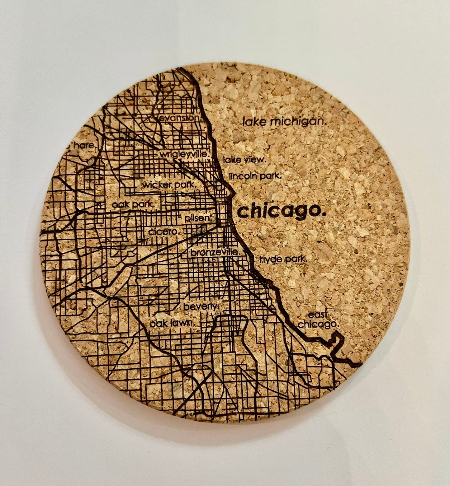 Chicago Cork Etched Map Coaster