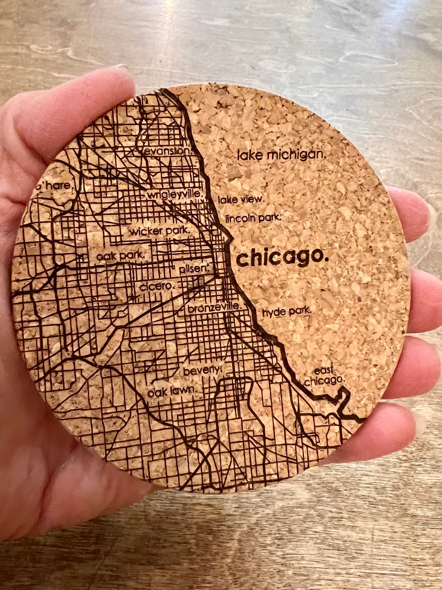 Chicago Cork Etched Map Coaster