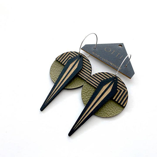 Architectural Leather + Birch Earring: Olive Naja