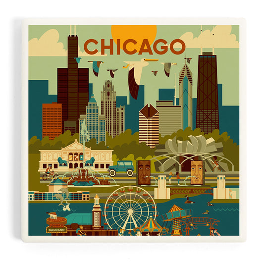 Chicago Geometric Skyline Ceramic Coaster