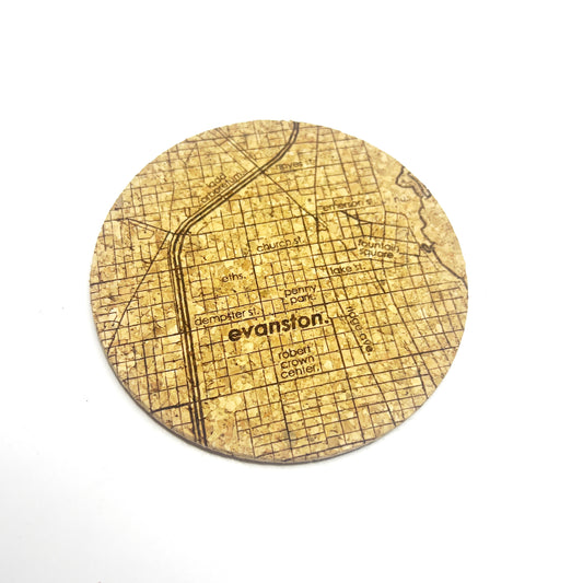 Evanston Cork Etched Map Coaster