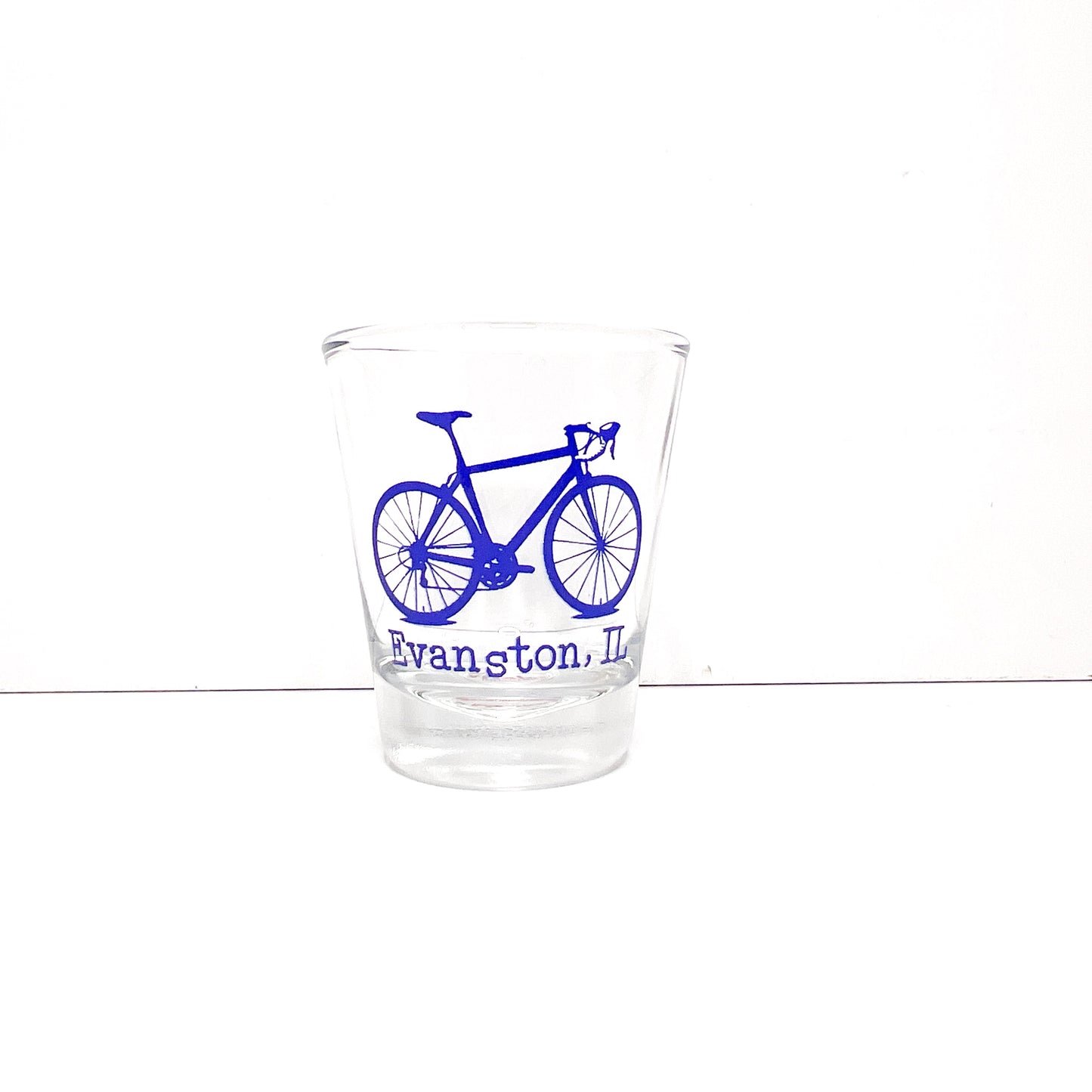 Evanston Bicycle Shot Glass: Blue