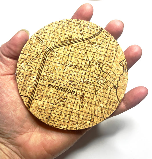 Evanston Cork Etched Map Coaster