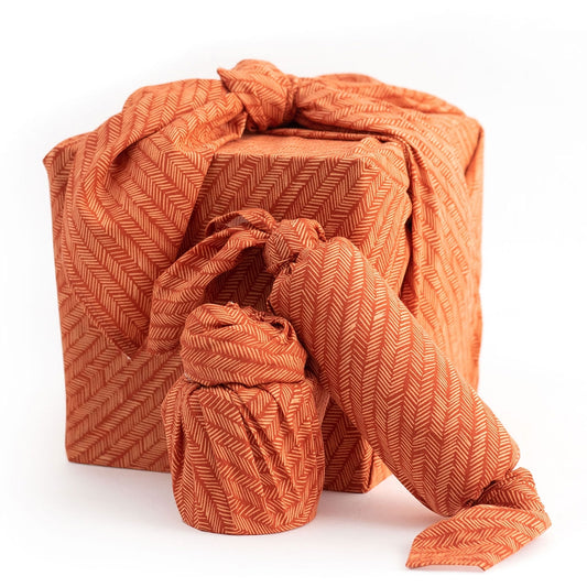 Rust Herringbone Fabric Gift Wrap Set