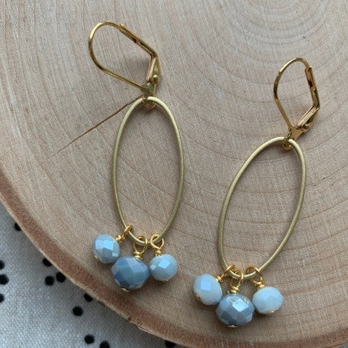 Gold Oval Cluster Earrings - Dusky Gray
