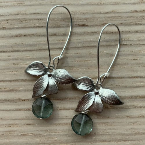 Silver Plumeria Earrings - Green Quartz