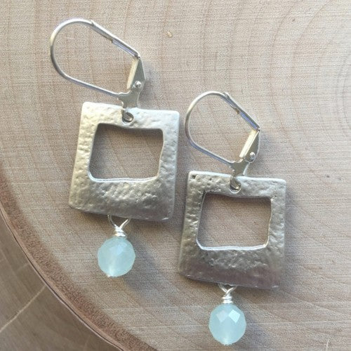 Silver Square Earrings - Glass