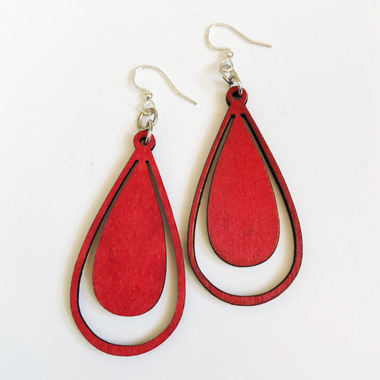 Red Double Drop Wood Earrings