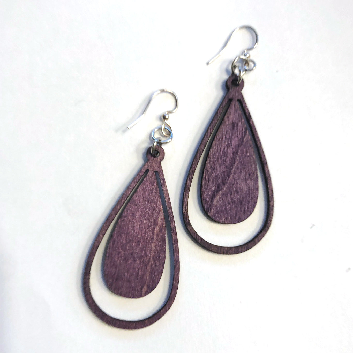 Purple Double Drop Wood Earrings