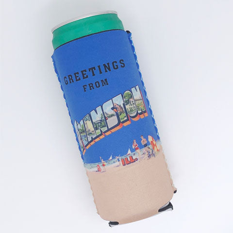 Greetings from Evanston Skinny Can Coozie