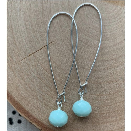 Silver Glass Drop Earrings - Light Blue