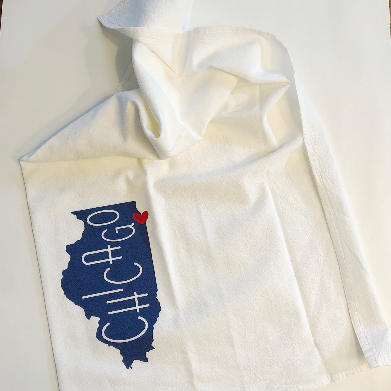 Navy Chicago Love Tea Towel