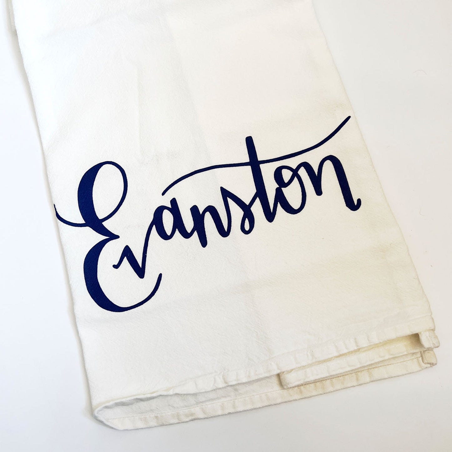 Navy Evanston Script Tea Towel