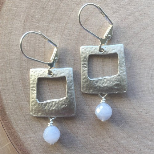 Silver Square Earrings - Periwinkle