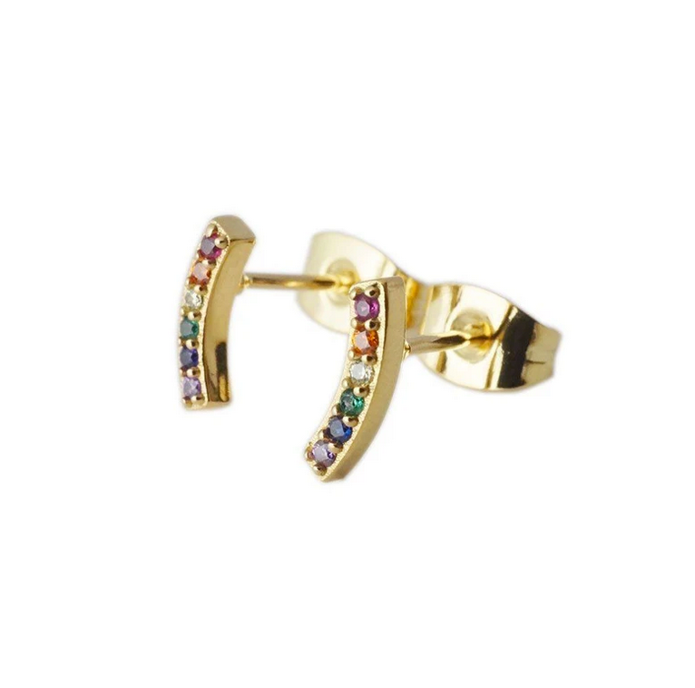 Gold Rainbow Crystal Arc Earring