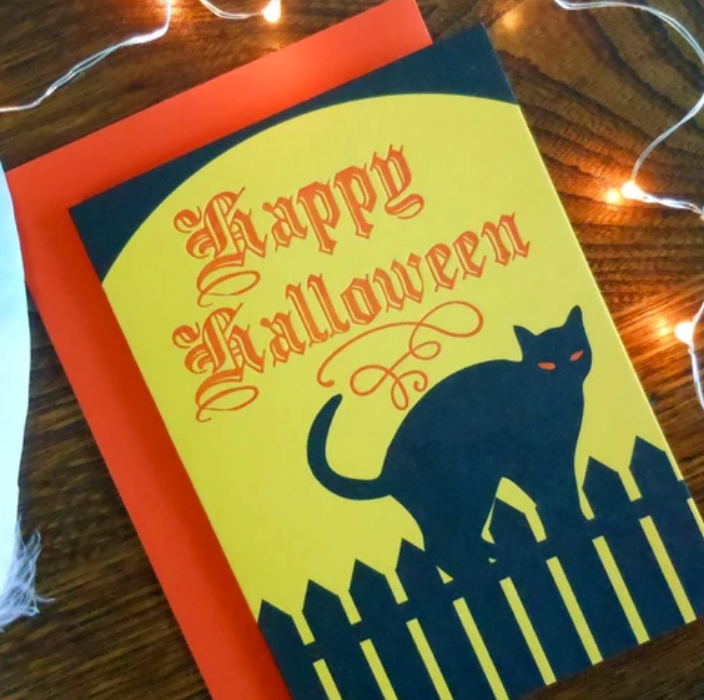 Full Moon Black Cat Halloween Card