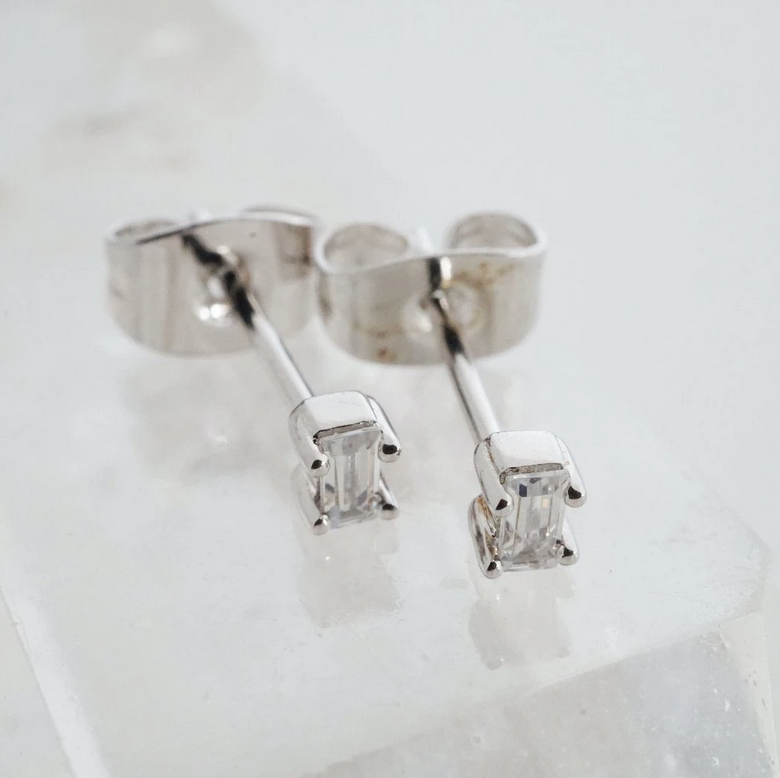 Tiny Crystal Baguette Silver Studs