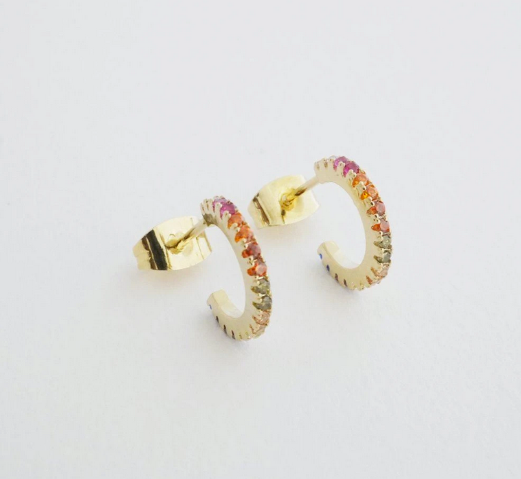 Gold Rainbow Crystal Hoop Earrings