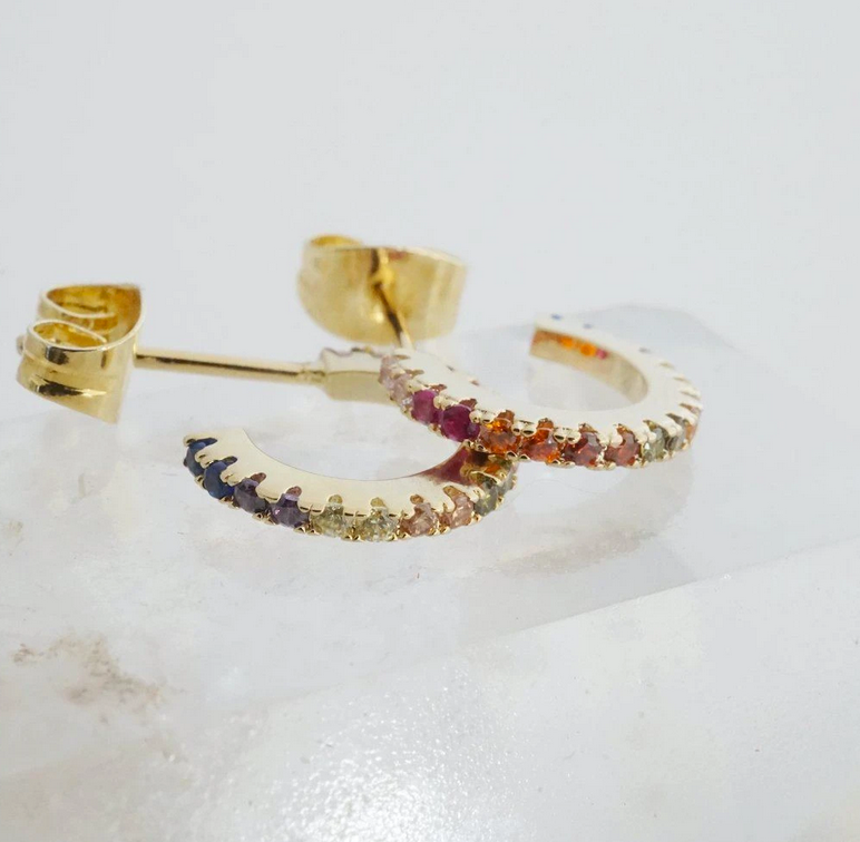 Gold Rainbow Crystal Hoop Earrings