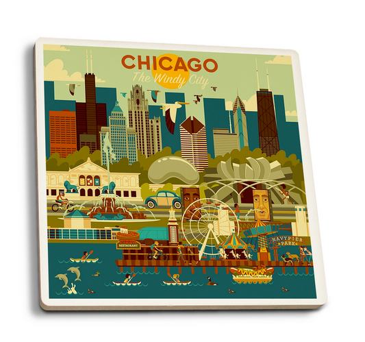 Chicago Illinois - Geometric Ceramic Coaster