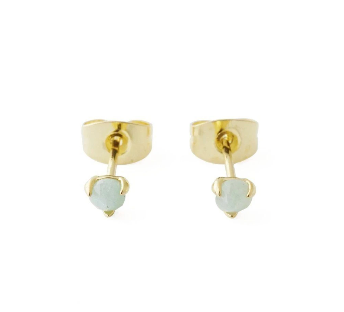 Gold Jade Point Solitaire Stud Earrings