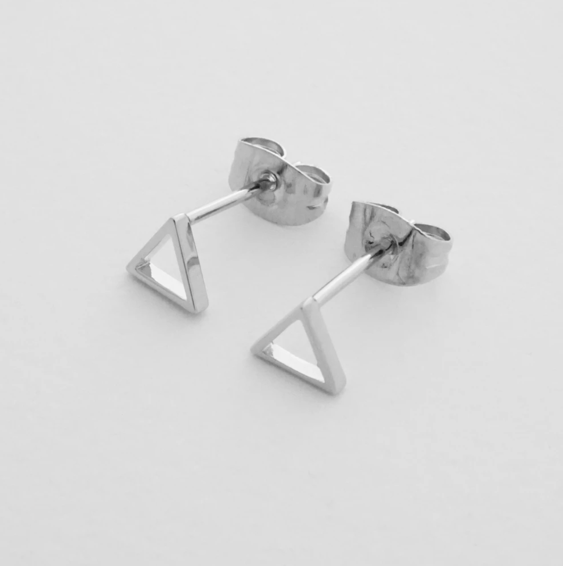 Silver Open Triangle Stud Earrings