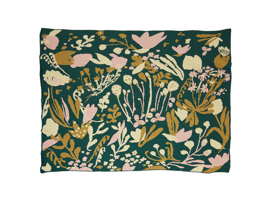 Forest Green Poppies & Lotus Blanket