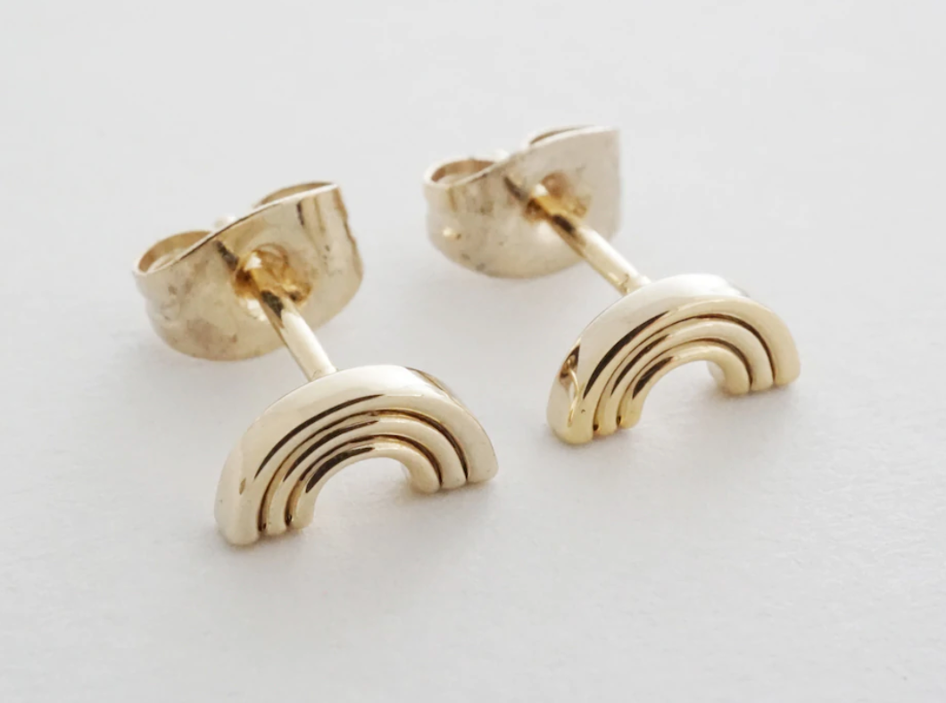 Gold Rainbow Stud Earrings