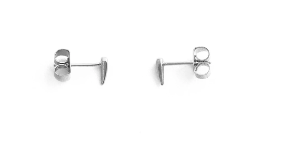 Silver Tusk Droplet Stud Earrings