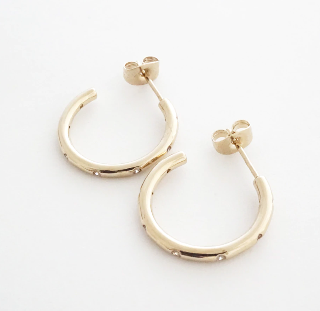 Gold Dotted Crystal Hoop Earrings