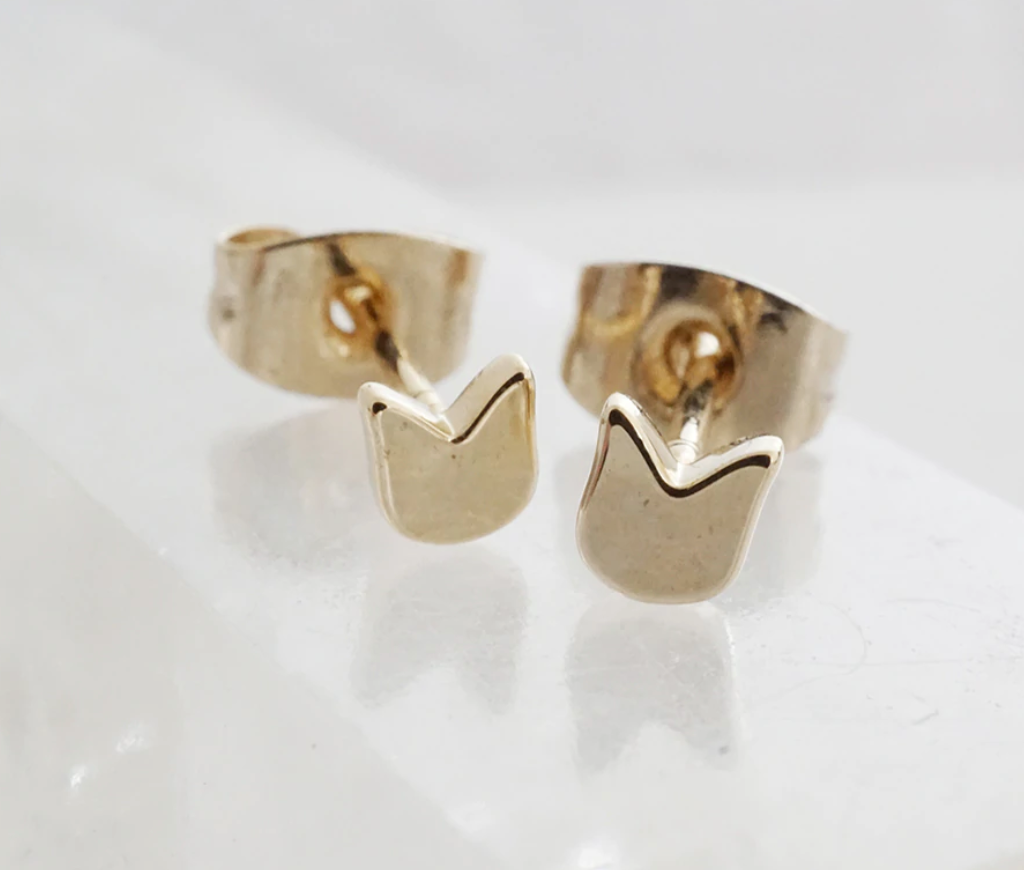 Gold Cat Stud Earrings