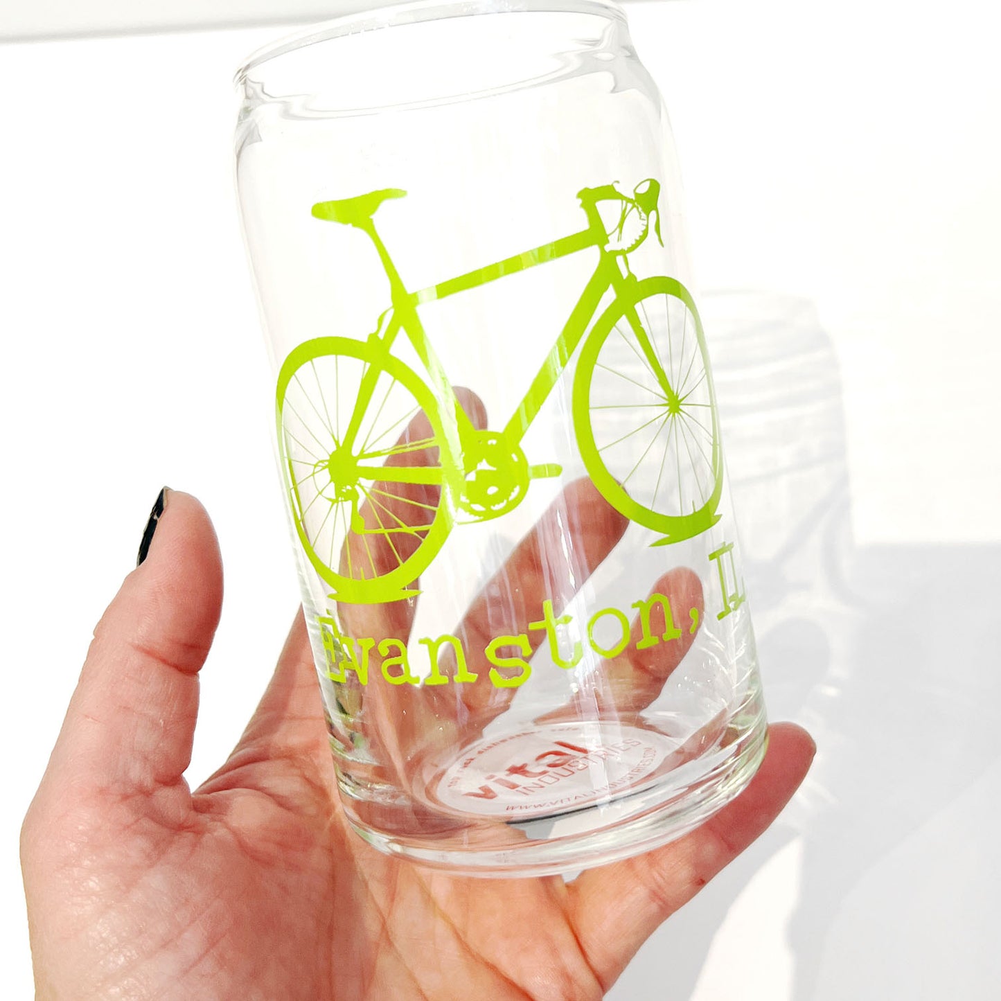 Lime Green Evanston Bicycle Can Glass