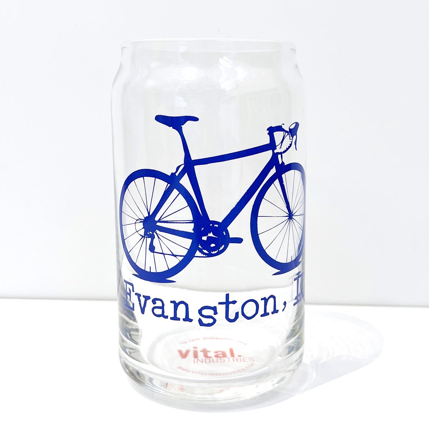 Navy Blue Evanston Bicycle Can Glass