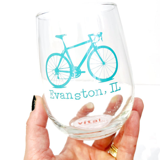 Evanston Aqua Bicycle Wine Glasses