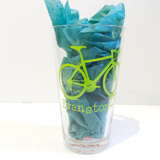 Lime Green Evanston Bicycle Pint Glass