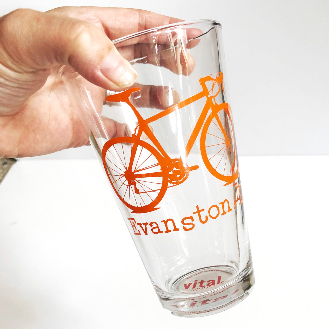 Orange Evanston Bicycle Pint Glass
